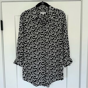Equipment | Women’s Silk Blouse | Size L | Black with White Hearts